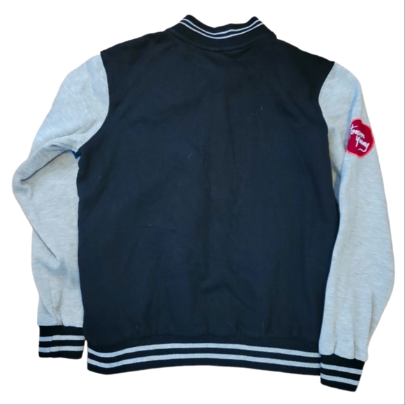 😊 HOST PK Vtg Cotton:On Varsity Jacket Sz S Forever Young Smile Okay Black Gray - Picture 2 of 7